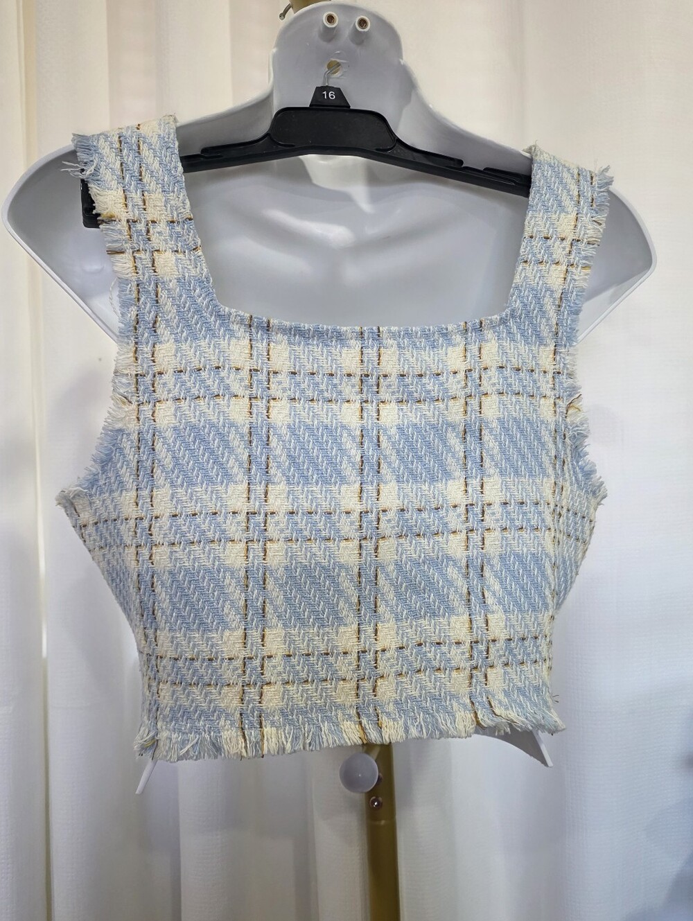 Endless Rose Medium Blue & Cream Tweed Cropped Top – Fringe Detail - Picture 2 of 6